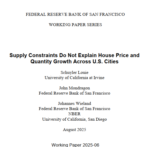 Research Paper: Supply Constraints Do Not Explain House Price and  Quantity Growth Across U.S. Cities